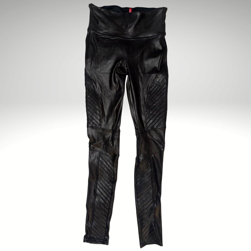 SPANX Black Faux Leather Moto Leggings Size XS